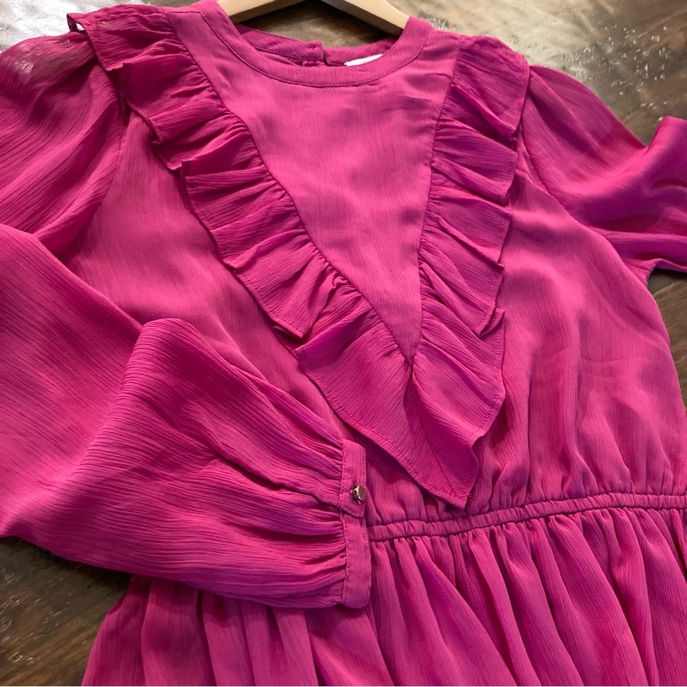 Fuchsia Pink Ruffle Top Blouse Size S - M Small Medium - Picture 10 of 11